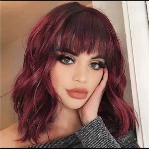 Red Wavy hair bob wig